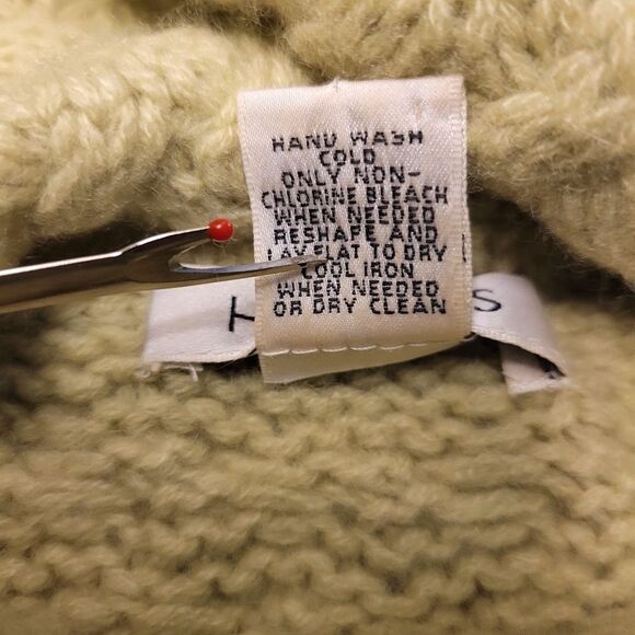 Harold's Cashmere Wasabi Spring Green Cable Knit Pointelle Cowl Neck Sweater - Picture 9 of 11